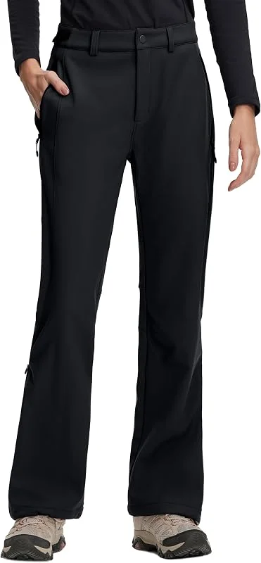 Pioneer Camp Pantalon de randonnée imperméable doublé de polaire pour femme, pantalon de ski évasé pour l'hiver avec fermeture éclair en bas — Vetements ski