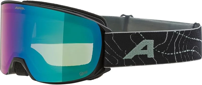ALPINA NAKISKA Q-LITE - Masque de ski OTG anti-buée, extrêmement robuste et incassable, protection UV 100% pour adultes, black-williow-green matt — Equipement ski