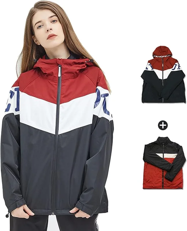 MU 3 En 1 Veste de Ski Femmes Veste Imperméable Neige Manteau de Ski Neige Manteau Chaud D'Hiver À Capuchon de Montagne Vestes Snowboard, Red, L — Vetements ski
