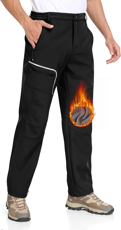 MoFiz Pantalon Randonnée Homme Softshell Chaud Pantalon de Ski Chasse Doublé Polaire Imperméable Hiver Pantalon de Travail avec Poches Zippées — Vetements ski