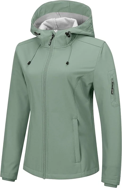 Outdoor Ventures Veste softshell pour femme avec capuche doublée en polaire chaude légère imperméable coupe-vent isolée — Vetements ski