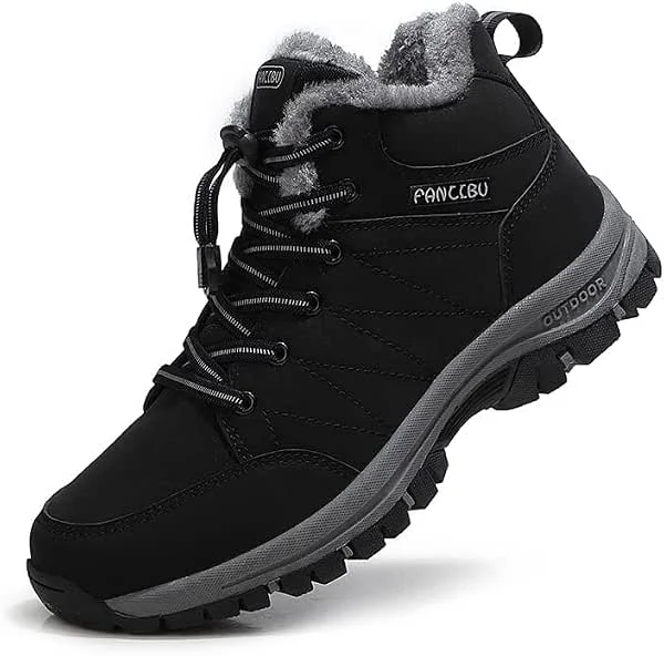 Hommes Bottines Fourrées Chaude Boots Antidérapantes Randonnée Neige Botte Hiver Fourrure Bottin — Equipement ski