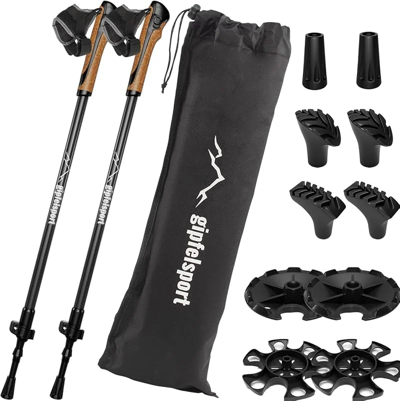 gipfelsport Bâtons de marche nordique en carbone et aluminium – Bâtons de marche télescopiques réglables, Bâtons de marche nordique pour homme et femme, Bâtons de marche réglables de 77 cm à 120 cm — Equipement ski