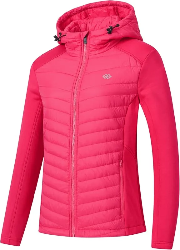 MoFiz Femmes Veste Randonnée Softshell Doudoune Léger Chaude avec fermeture éclair pour Camping Veste Polaire à Capuche pour Course Sports Plein Air — Vetements ski