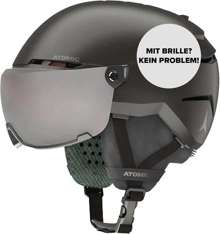 ATOMIC Savor Visor JR Casque De Ski avec Visière, Noir, Taille XS, Enfant Et Adolescent, Absorption Maximale des Chocs, Ventilation Active Aircon, Masque À Miroir Haut De Gamme — Equipement ski