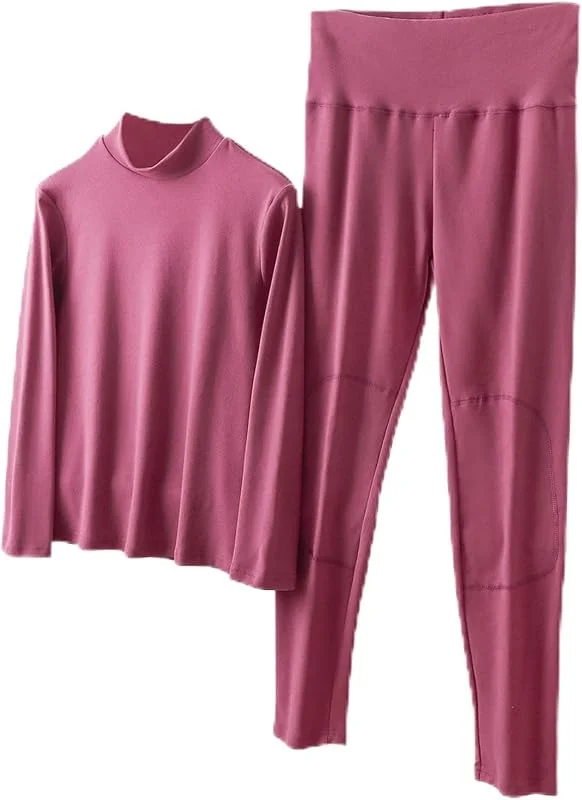 Ensemble de sous-vêtements thermiques pour femme - Sous-vêtements de ski thermiques respirants - Séchage rapide - Couche de base thermique - Petit col montant - Manches longues - Ensemble — Vetements ski