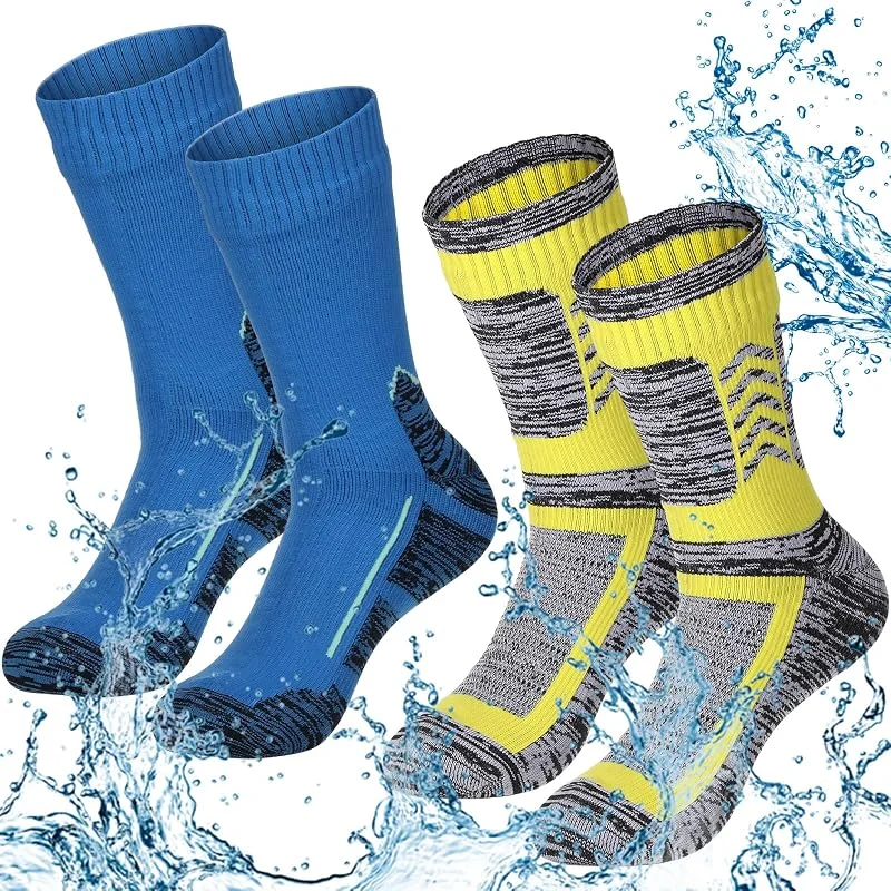Jeyiour Lot de 2 paires de chaussettes imperméables unisexes et respirantes pour randonnée, pêche, camping, course à pied, ski, Couleur moderne, Large — Equipement ski