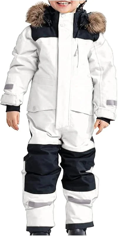 Générique Combinaison de ski pour et garçons vêtement thermique d'hiver coupe-vent avec capuche amovible tenue softshell extérieure chaude et imperméable pour la neige et la boue — Vetements ski