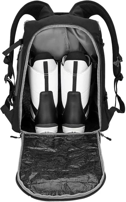 Sac à dos de snowboard pour homme, sac à chaussures de ski, sac à dos imperméable de 65 l avec épaule, sac à dos de ski pour casques, lunettes homme et femme, dos en maille aérée avec verrou — Equipement ski