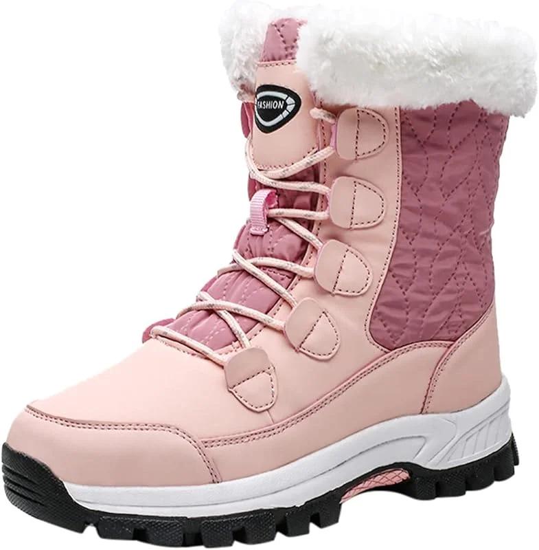 Chaussures de ski de fond pour femme - Bottes de neige plates et chaudes - Bottes à lacets pour femme - Water Keep Velvet Round Toe - Plus pour femme - Bottes Chopper - Compatibles avec moto — Equipement ski