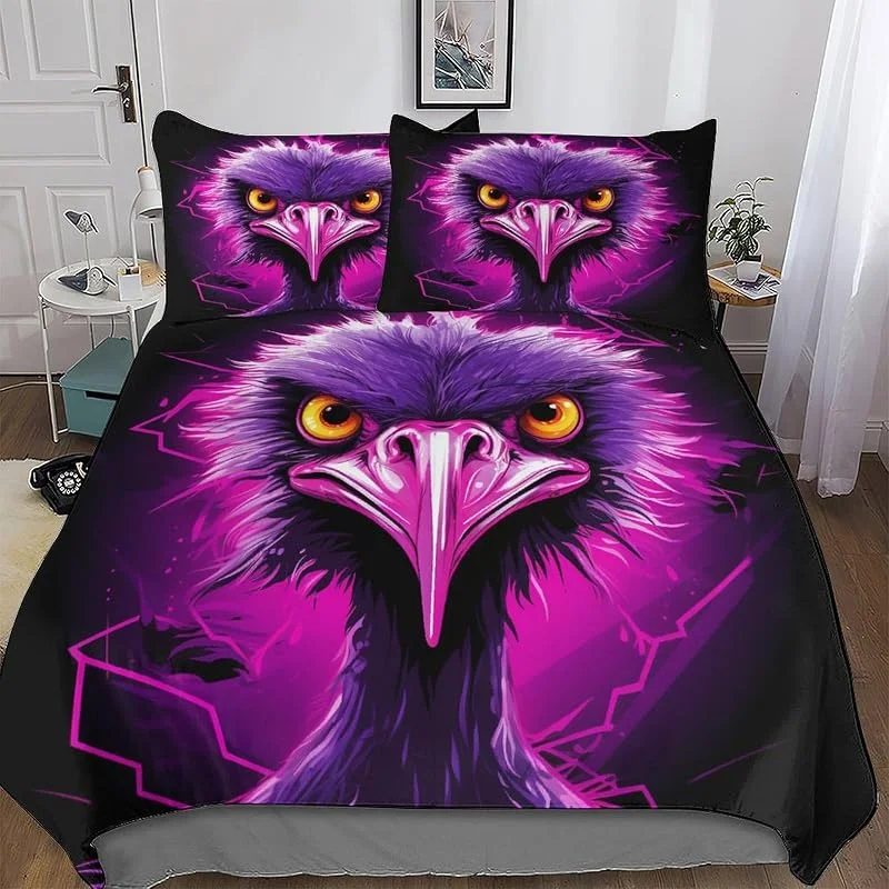 Autruche Parure De Lit avec Housse De Couette Et Taie d'oreiller 3 Pièces, pour Enfants Adultes, Parure De Lit Microfibre Double (200x200cm) — Equipement ski