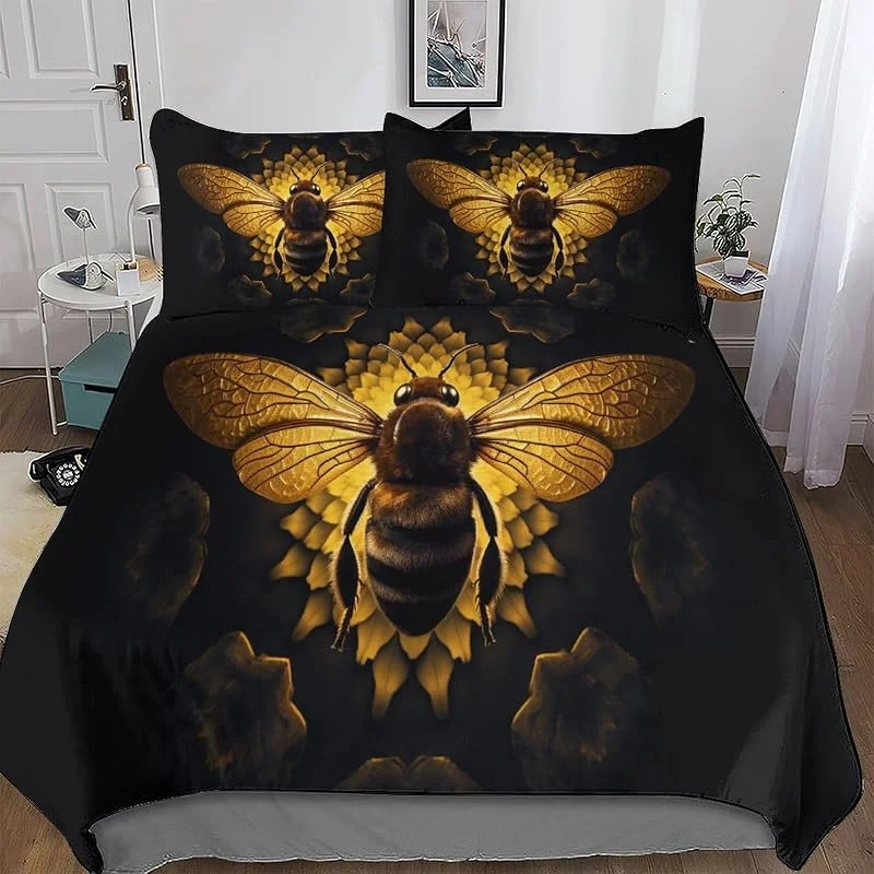 Abeille Housse De Couette avec Taies d'oreiller 3 Pièces Housse De Couette Microfibreavec Parure De Lit pour Adultes Double (200x200cm) — Equipement ski