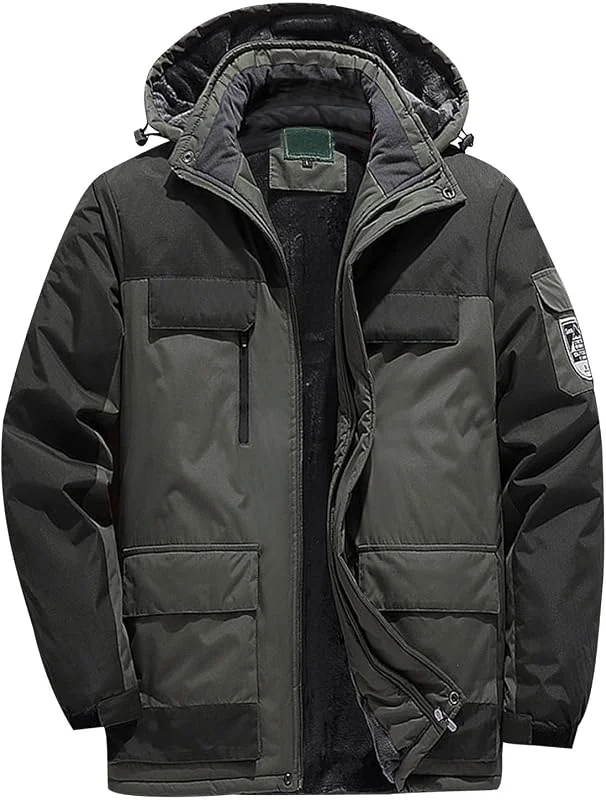 Parka Homme Hiver Ski Zippé Imperméable d'hiver Manteau Veste avec Capuche Amovible Tactique Randonnée Matelassée Softshell Coupe-Vent Fonctionnel — Vetements ski