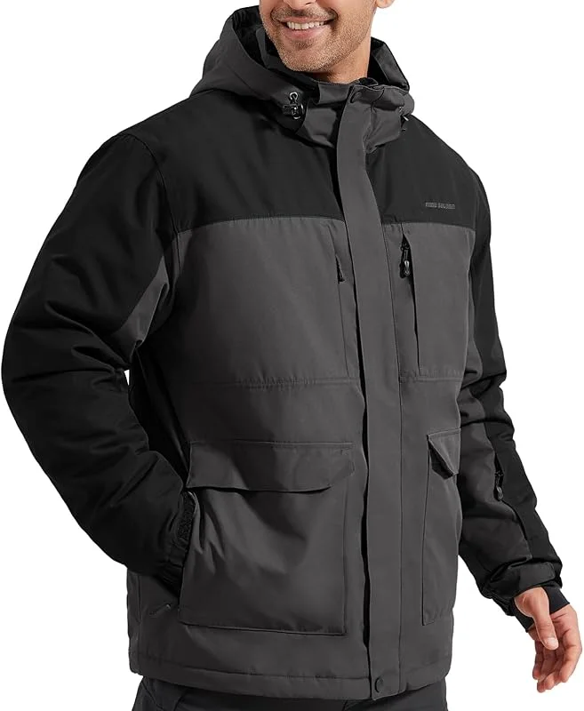 FREE SOLDIER Veste de ski imperméable pour homme avec doublure en polaire, col neige chaud pour l'hiver avec capuche et coutures entièrement étanches — Equipement ski
