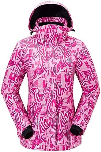 MU Femmes Veste imperméable ski de montagne Veste de ski imperméable coupe-vent Veste de pluie neige Puffer Liner isolé manteau d'hiver d'hiver, Rose, *-Grand — Vetements ski