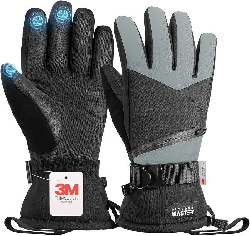 OutdoorMaster Gants de Ski et de Neige pour Homme et Femme 3M Thinsulate, Gants d'hiver Chauds pour écran Tactile, Thermiques et imperméables avec Double Poche pour Le Ski, Le Snowboard, Les Sports — Vetements ski