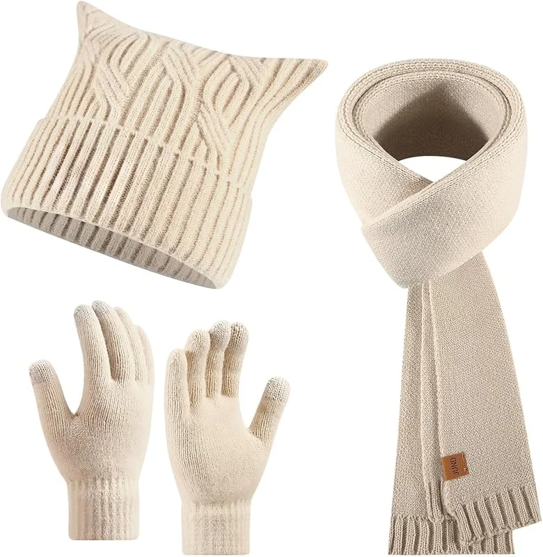 Ensemble Bonnet Echarpe Gant Cache-Cou Longue Écharpe Et Gants Cache Cou Polaire Hiver Chaud Moto Running Cycling Ski Snowboard Femme 2 En 1 Dragonne Tour De — Vetements ski